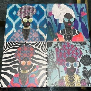 NWOT Set of 4 Modern Turban Woman Nikki Chu Tile Coasters